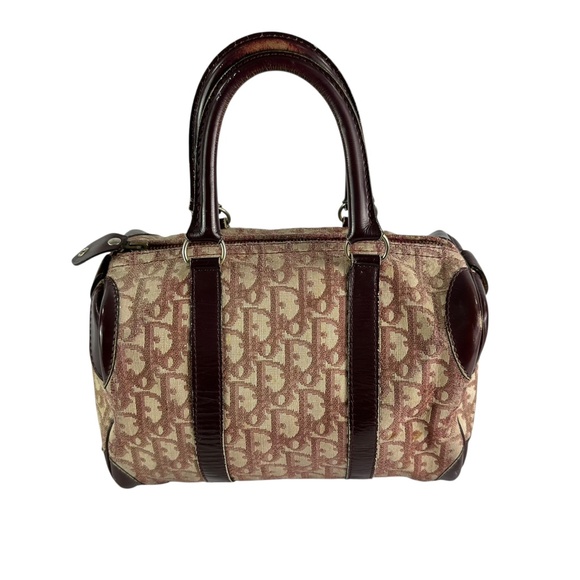 Vintage Genuine CHRISTIAN DIOR Maroon Trotter Leather Canvas Boston Bag France - Picture 3 of 16